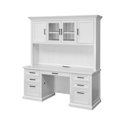 Storage Hutch, Glass & Wood Doors, Adjustable Shelves, White