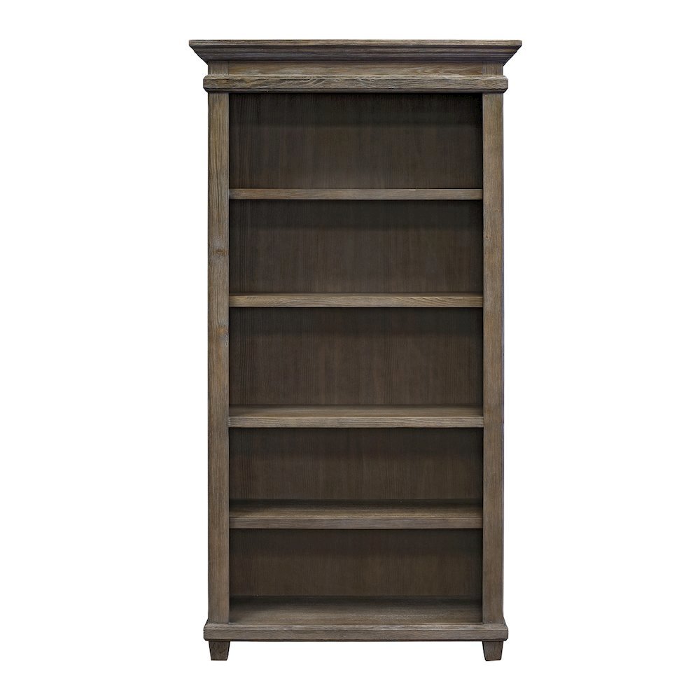 Wood Open Bookcase, 3 Adjustable Shelves, Fixed Shelf, Gray Finish