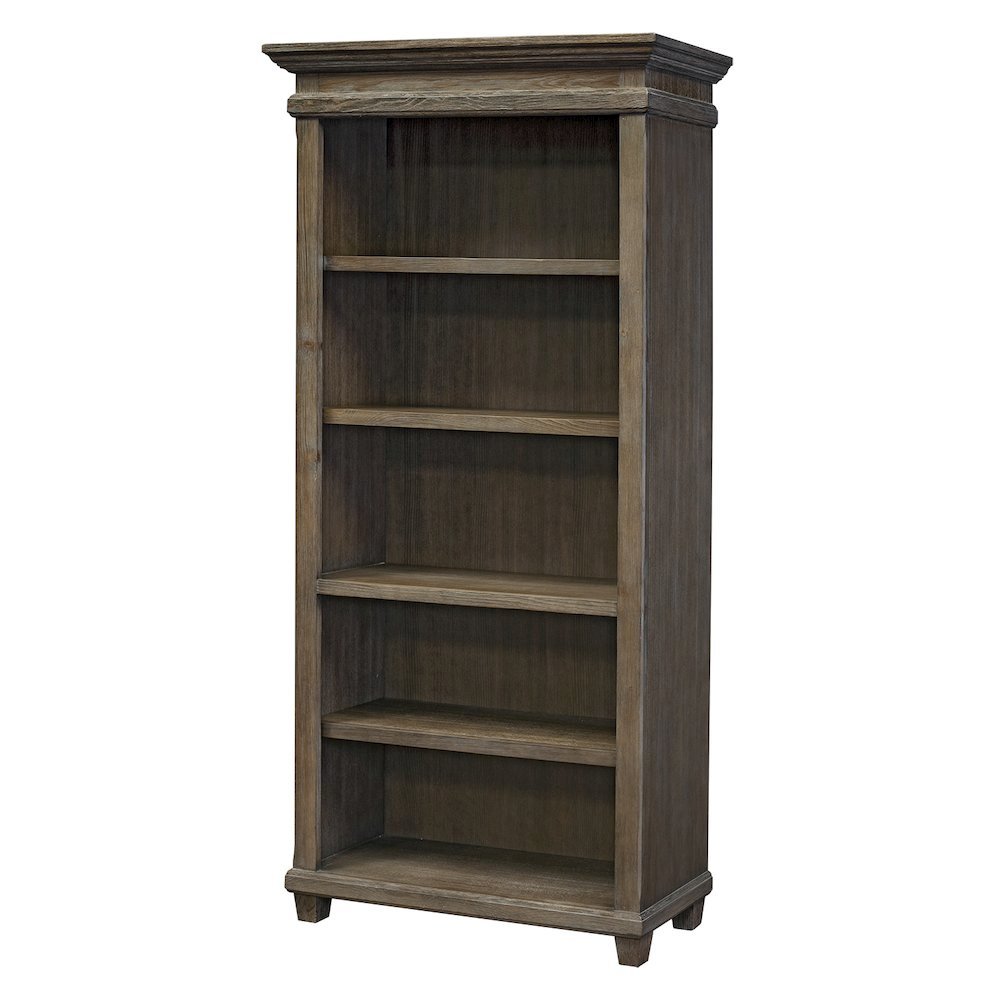 Wood Open Bookcase, 3 Adjustable Shelves, Fixed Shelf, Gray Finish