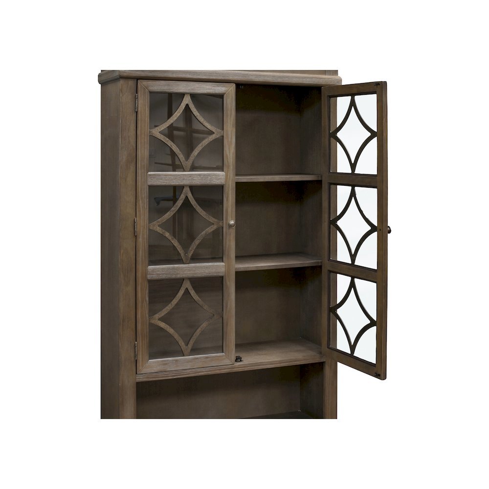 Gray Bookcase with Glass Doors and Storage Cabinet for Display