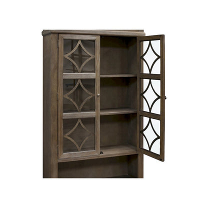 Gray Bookcase with Glass Doors and Storage Cabinet for Display