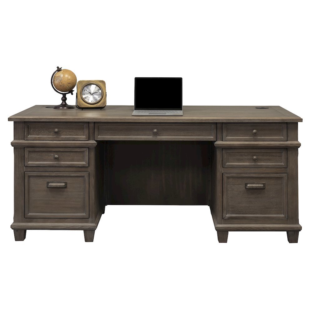Wood Double Pedestal Executive Desk, 7 Drawers, 2 File Drawers, Gray