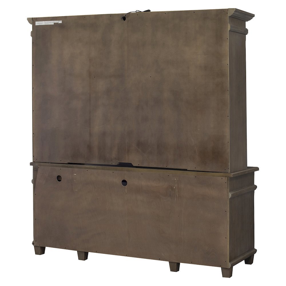 Wood Hutch with Glass Doors, 3 Adjustable Shelves, 2 Open Compartments, Gray