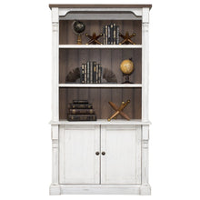 Rustic Wood Bookcase With Doors, 3 Adjustable Shelves, Fixed Shelf, White/Cherry