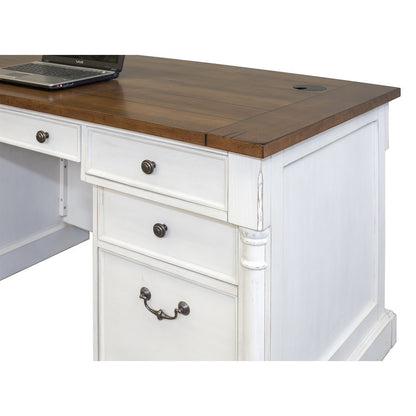 Rustic Wood Double Pedestal Executive Desk, 7 Drawers, White/Cherry