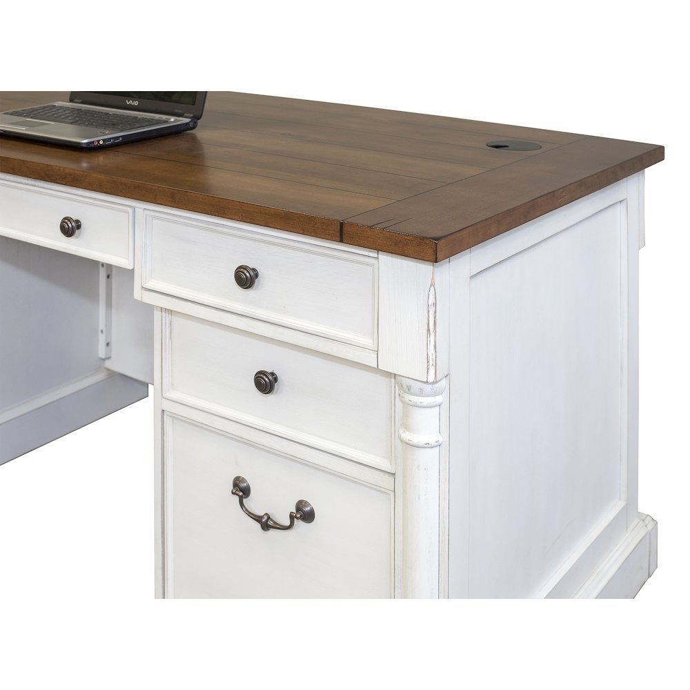 Rustic Wood Double Pedestal Executive Desk, 7 Drawers, White/Cherry