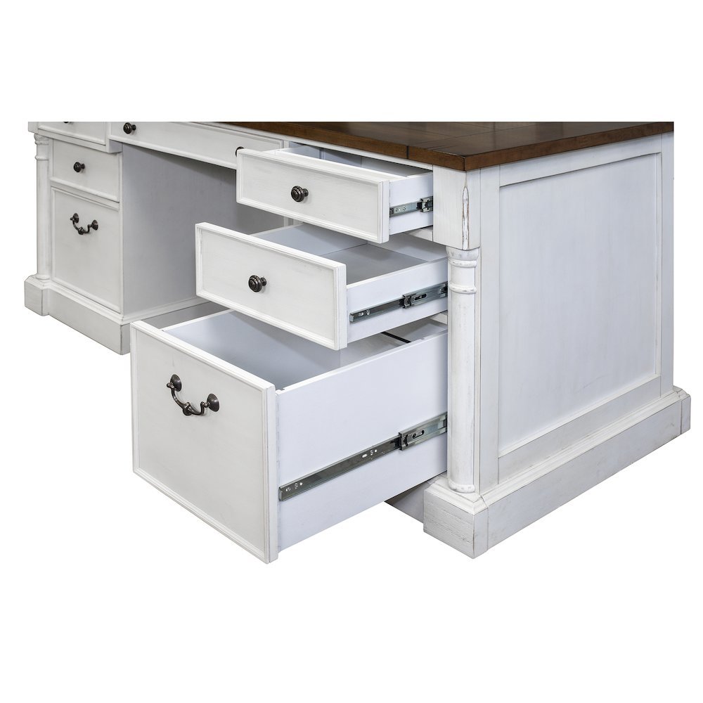 Rustic Wood Double Pedestal Executive Desk, 7 Drawers, White/Cherry