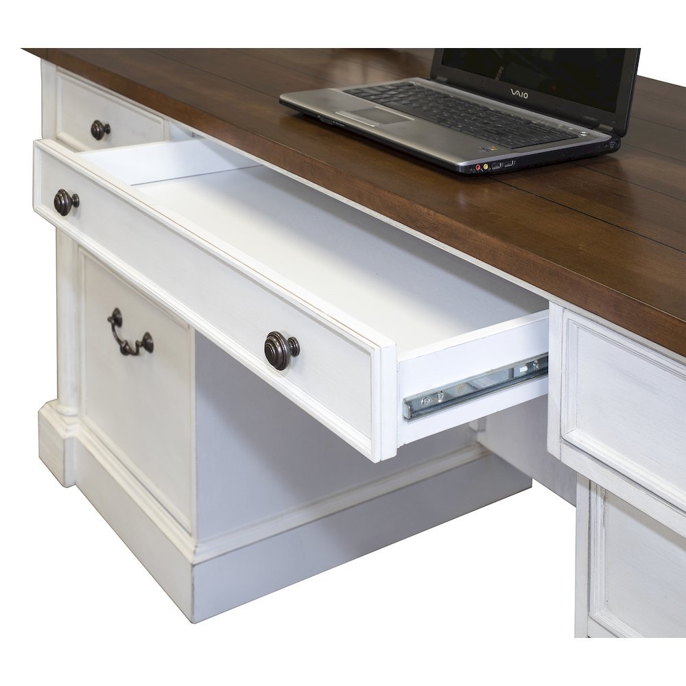 Rustic Wood Double Pedestal Executive Desk, 7 Drawers, White/Cherry