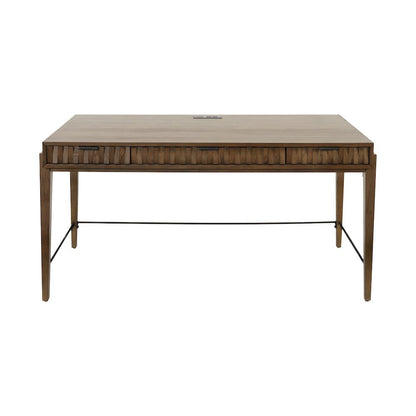 Mid-Century Modern Writing Desk, 3 Drawers, Power Center, Brown