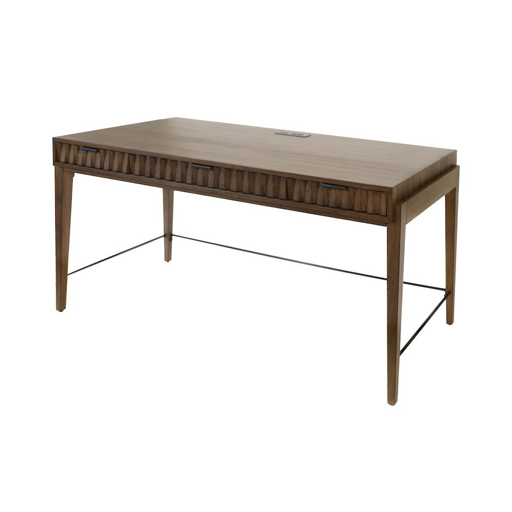 Mid-Century Modern Writing Desk, 3 Drawers, Power Center, Brown