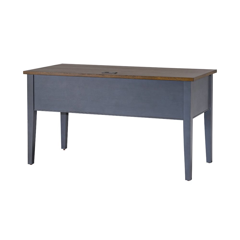 Farmhouse Half Pedestal Executive Desk, 4 Drawers, Power Center, Blue