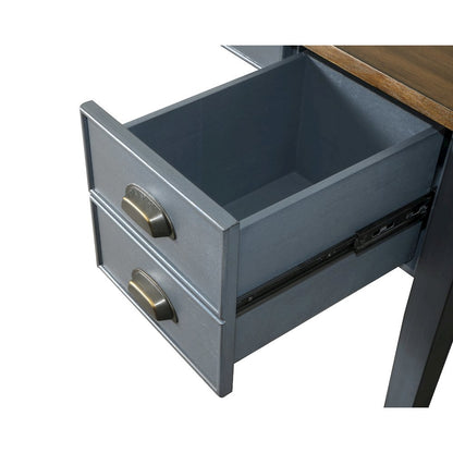 Farmhouse Half Pedestal Executive Desk, 4 Drawers, Power Center, Blue