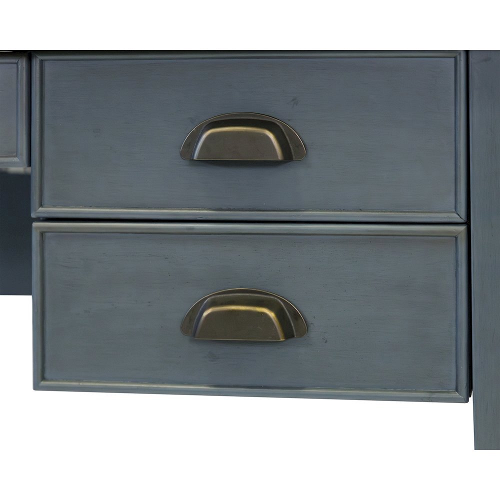 Wood Half-Pedestal Writing Desk and Return, 5 Drawers, Sit/Stand Return, Blue