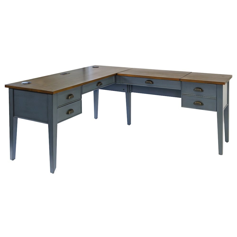 Wood Half-Pedestal Writing Desk and Return, 5 Drawers, Sit/Stand Return, Blue
