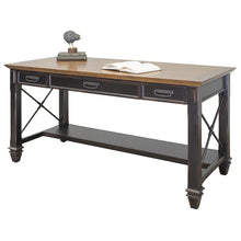 Wood Writing Desk, 3 Drawers, Power Center, Finished on All Sides, Brown