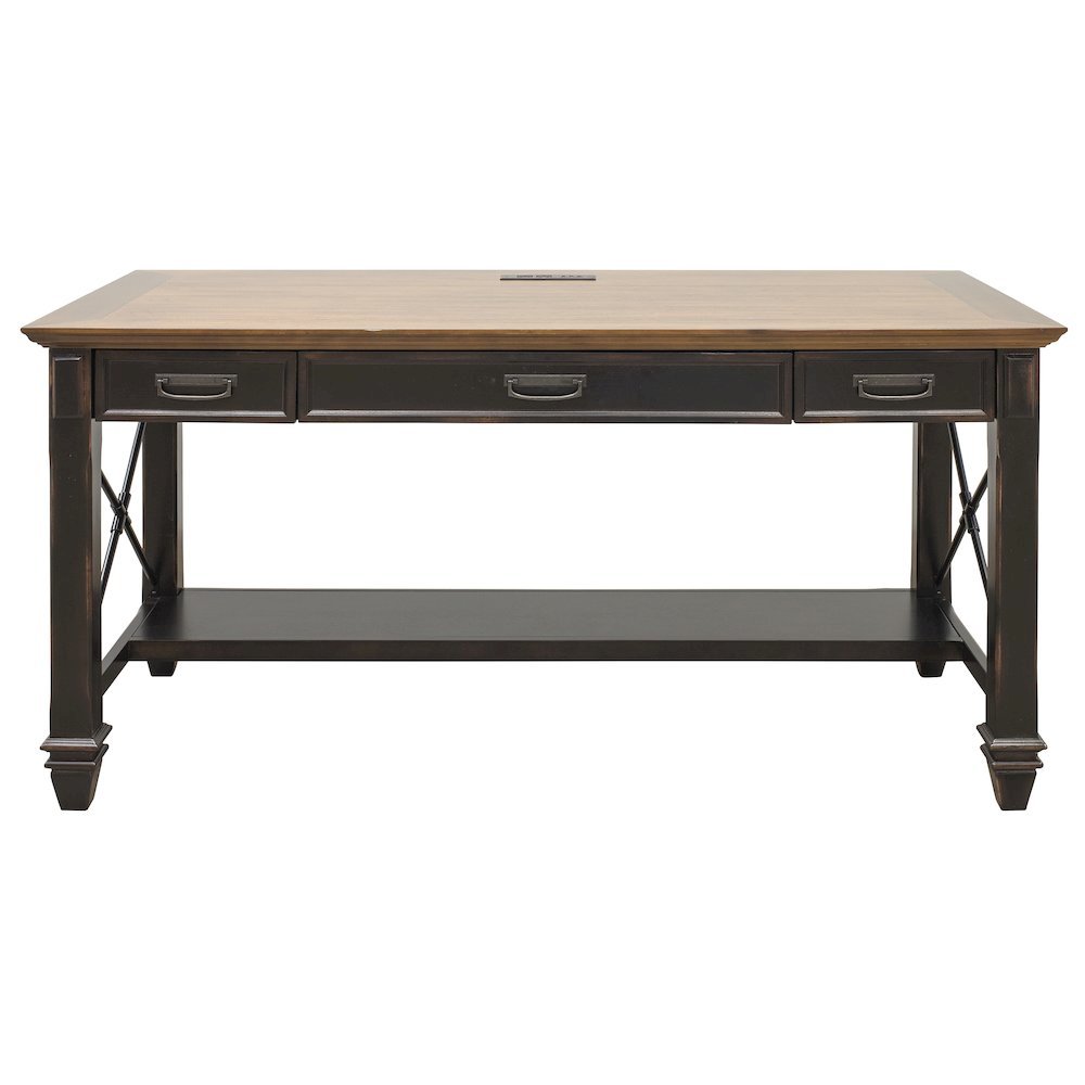 Wood Writing Desk, 3 Drawers, Power Center, Finished on All Sides, Brown