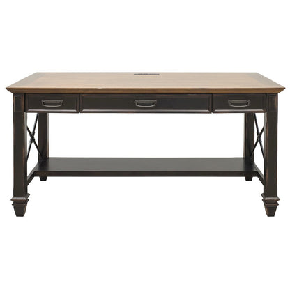 Wood Writing Desk, 3 Drawers, Power Center, Finished on All Sides, Brown