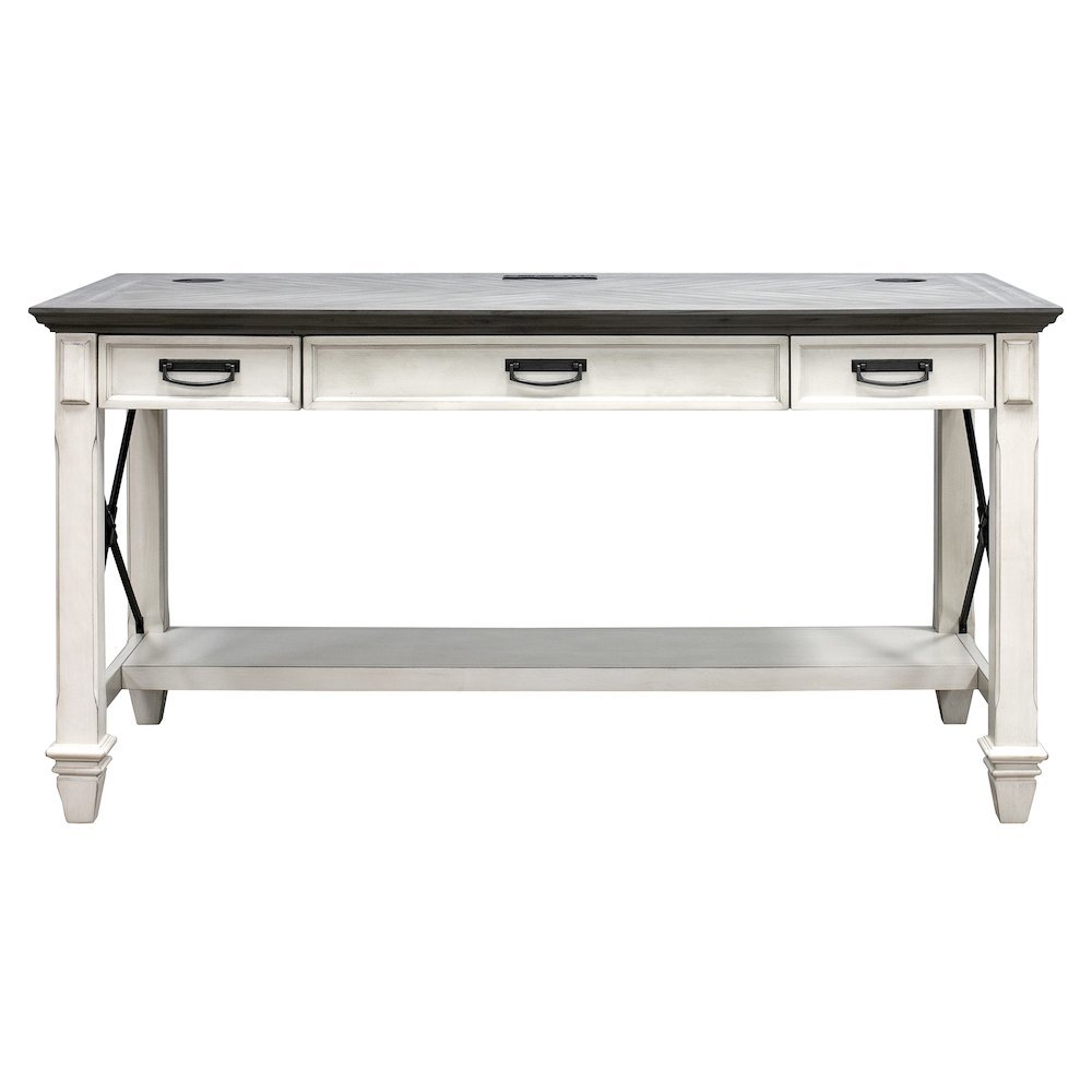 Wood Writing Desk, 3 Utility Drawers, Power Center, Charging Shelf, White
