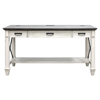Wood Writing Desk, 3 Utility Drawers, Power Center, Charging Shelf, White