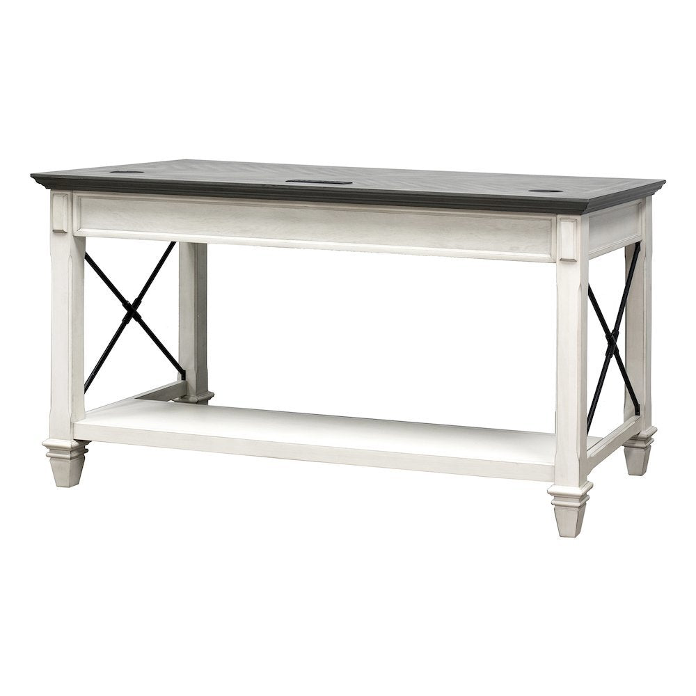 Wood Writing Desk, 3 Utility Drawers, Power Center, Charging Shelf, White