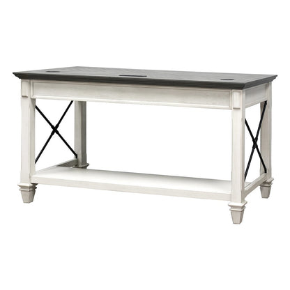 Wood Writing Desk, 3 Utility Drawers, Power Center, Charging Shelf, White