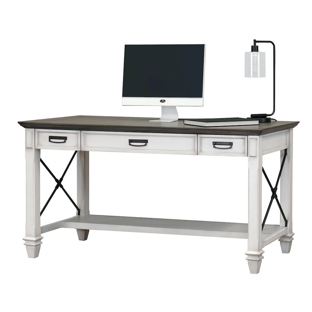 Wood Writing Desk, 3 Utility Drawers, Power Center, Charging Shelf, White