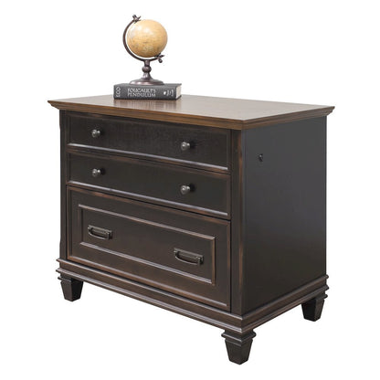 Brown Wood File Cabinet with Lock, 3-Drawer Lateral Filing Cabinet