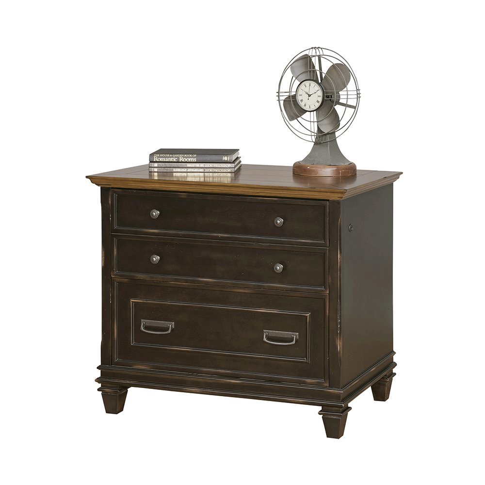 Brown Wood File Cabinet with Lock, 3-Drawer Lateral Filing Cabinet