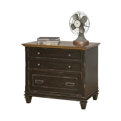 Brown Wood File Cabinet with Lock, 3-Drawer Lateral Filing Cabinet