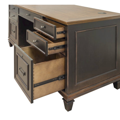 Wood Double Pedestal Desk, 7 Drawers, Locking File, Black