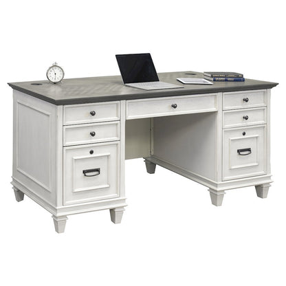 White Wooden Executive Office Desk with Drawers for Home Workspaces