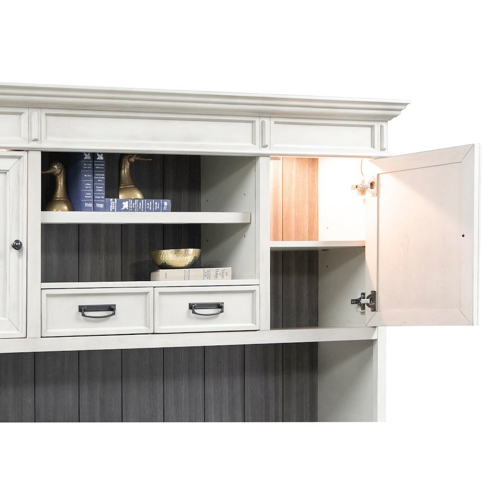 Wood Hutch with Wire Mesh Doors, 2 Utility Drawers, 1 Shelf, White Finish