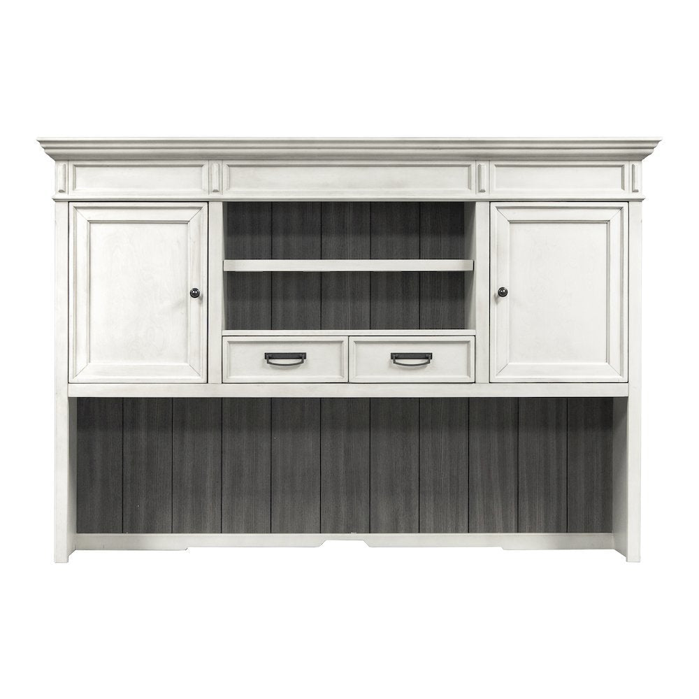 Wood Hutch with Wire Mesh Doors, 2 Utility Drawers, 1 Shelf, White Finish