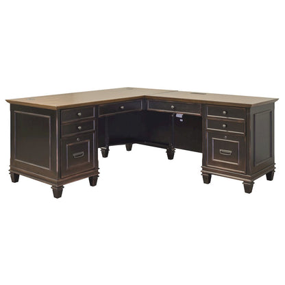 L-Desk & Return, 8 Drawers, Locking File, Brown
