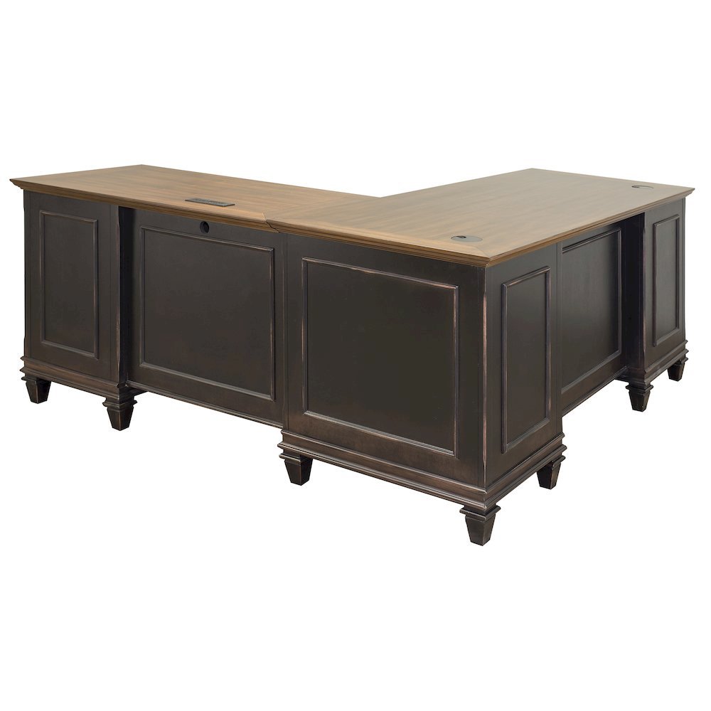 L-Desk & Return, 8 Drawers, Locking File, Brown
