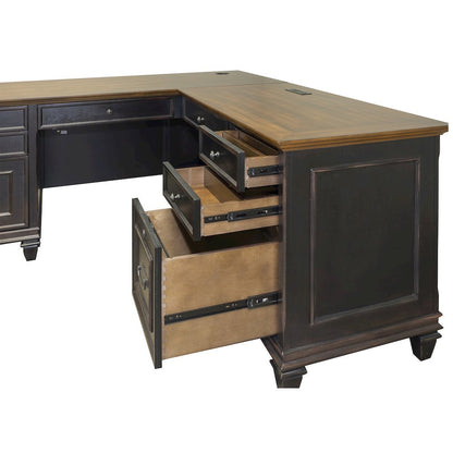 L-Desk & Return, 8 Drawers, Locking File, Brown