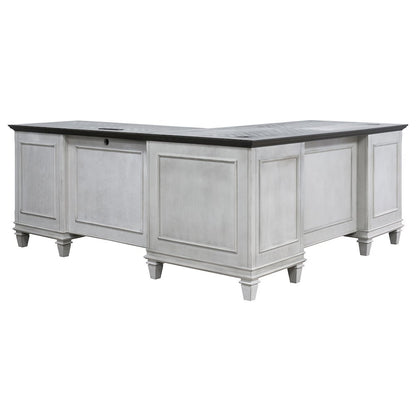Wood L-Desk & Return, 8 Drawers, 2 Locking Files, Power Center, White