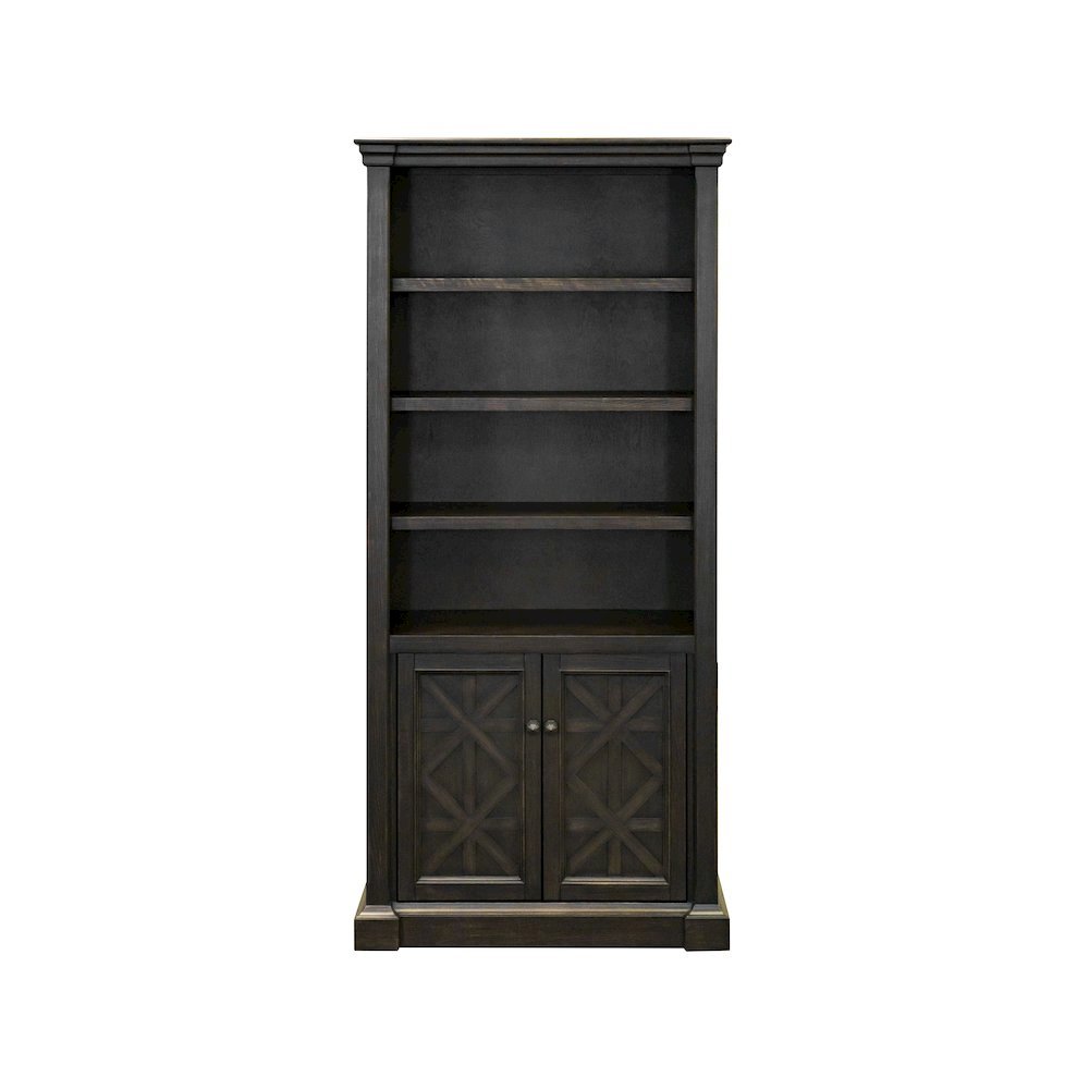 Wood Bookcase With Doors, Fully Assembled, 3 Adjustable Shelves, Brown Finish