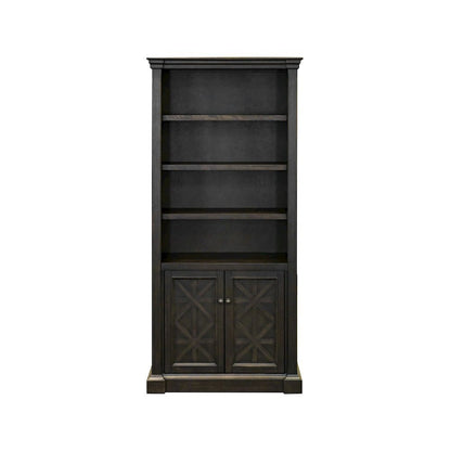 Wood Bookcase With Doors, Fully Assembled, 3 Adjustable Shelves, Brown Finish