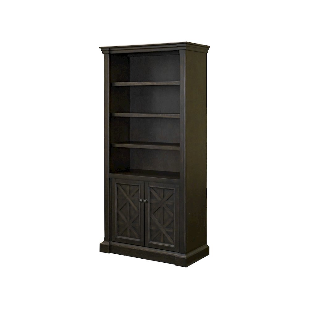 Wood Bookcase With Doors, Fully Assembled, 3 Adjustable Shelves, Brown Finish