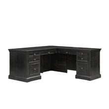 Wood L-Desk & Return, 8 Drawers, 2 Locking Files, Power Center, Brown