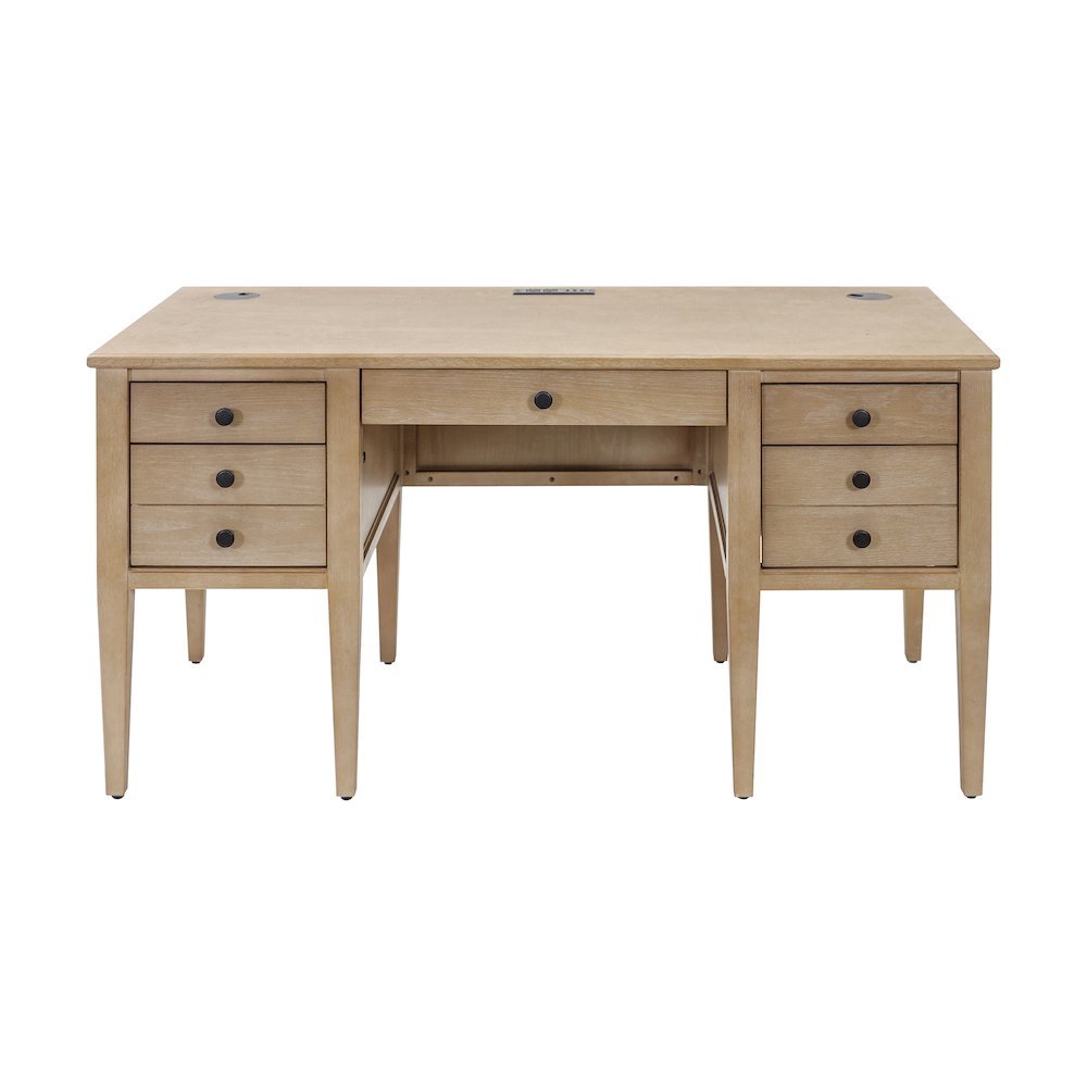 Wood Half Pedestal Desk, 6 Drawers, 1 Locking Utility, Wire Management, Brown