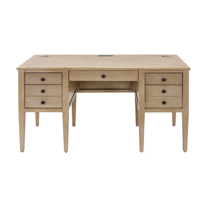 Wood Half Pedestal Desk, 6 Drawers, 1 Locking Utility, Wire Management, Brown