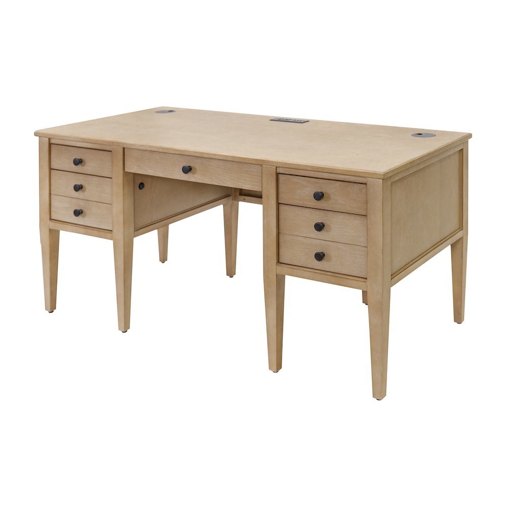 Wood Half Pedestal Desk, 6 Drawers, 1 Locking Utility, Wire Management, Brown