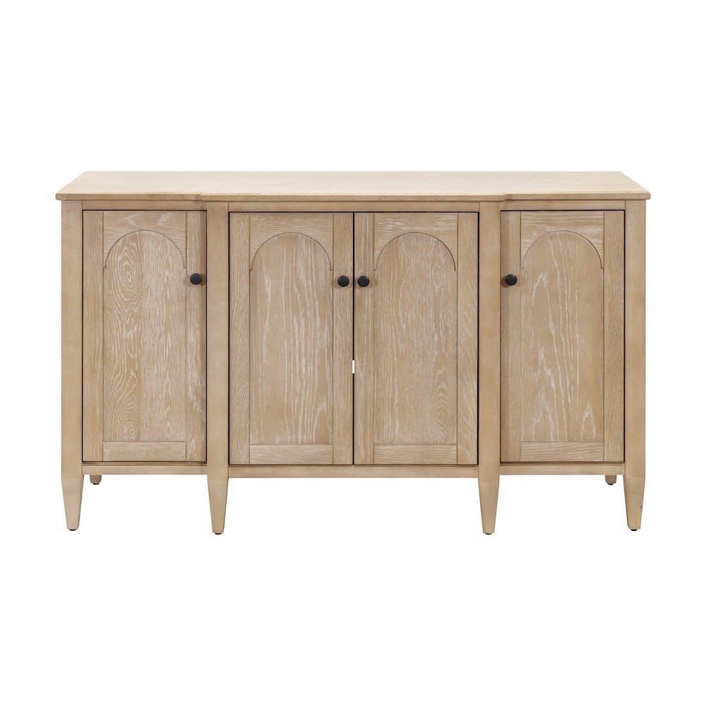 Wood Console Cabinet, 4 Doors, Pull-Out Shelf, Fully Assembled, Brown