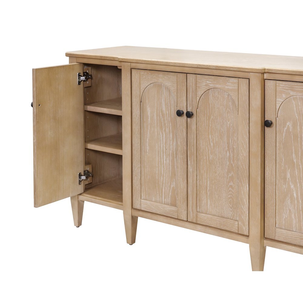 Wood Console Cabinet, 4 Doors, Pull-Out Shelf, Fully Assembled, Brown
