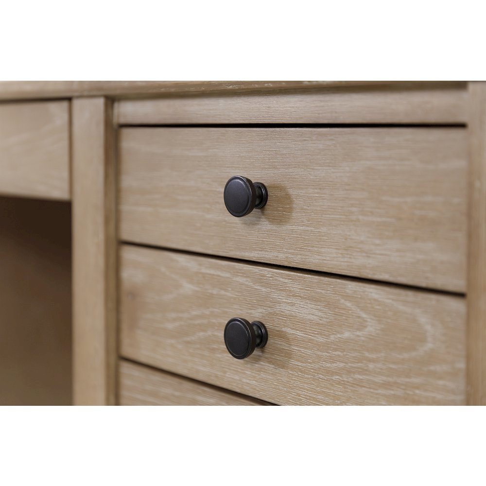 Wood Double Pedestal Desk, 7 Drawers, 2 Locking Files, Brown