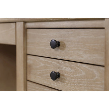 Wood Double Pedestal Desk, 7 Drawers, 2 Locking Files, Brown