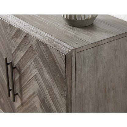 80 Inch Four Door TV Console, Distressed Gray, Herringbone, 2 Shelves