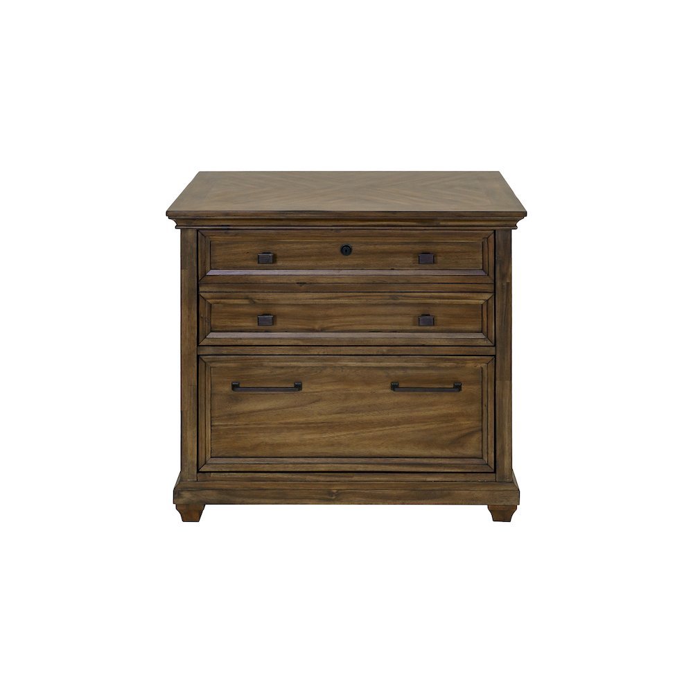 Lateral File Cabinet, 1 Locking File, 1 Utility Drawer, Fully Assembled, Brown